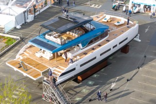 Lagoon EIGHTY 3 motor yacht exterior at Bordeaux factory